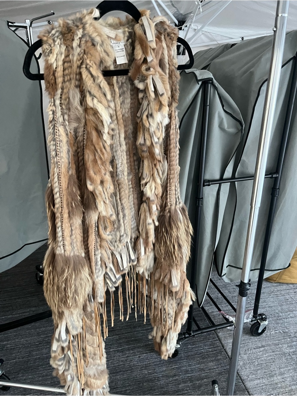 Alberto Makali Beige Multi-Tone Faux Fur Teddy Jacket with Fringe